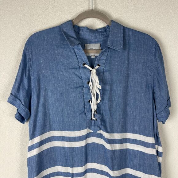 Rails Rocky Linen Blend Dress Womens Large Blue Short Sleeve Catalina Stripe - Picture 4 of 16